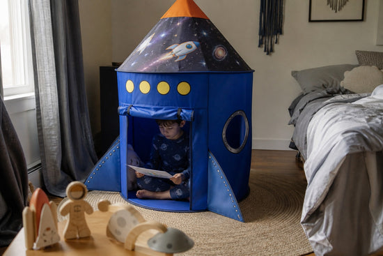 Styled at-home scene: Galaxy Rocket Play Tent