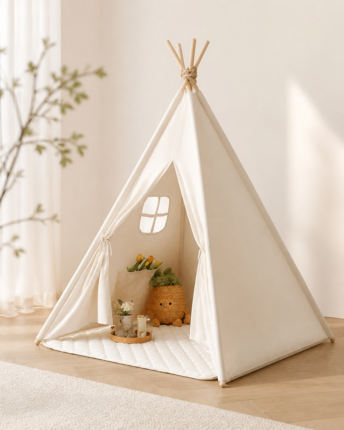 Alternate angle of the Cloud Cotton Padded Teepee showing the entrance