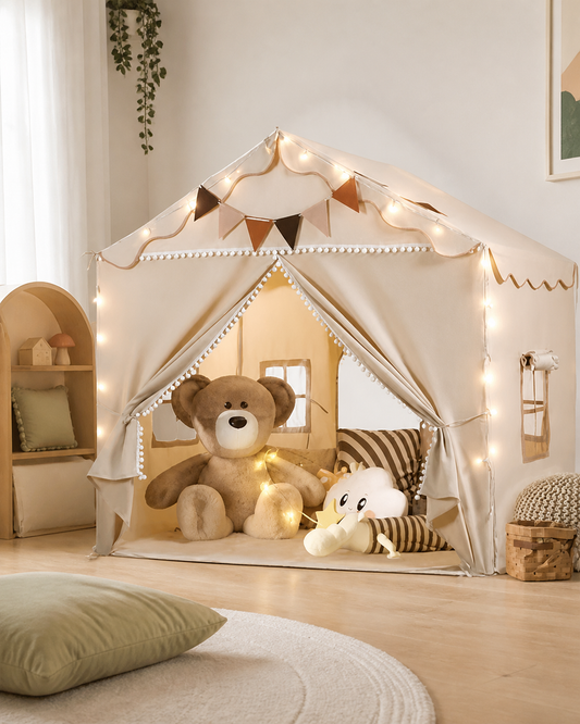 Grand Cuddle Playhouse styled in a spacious playroom