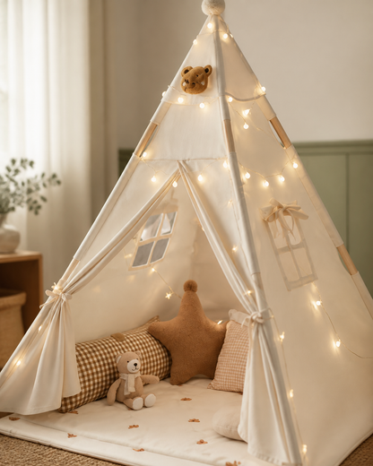 Close-up of the string lights on the Honey Bear Light-Up Teepee