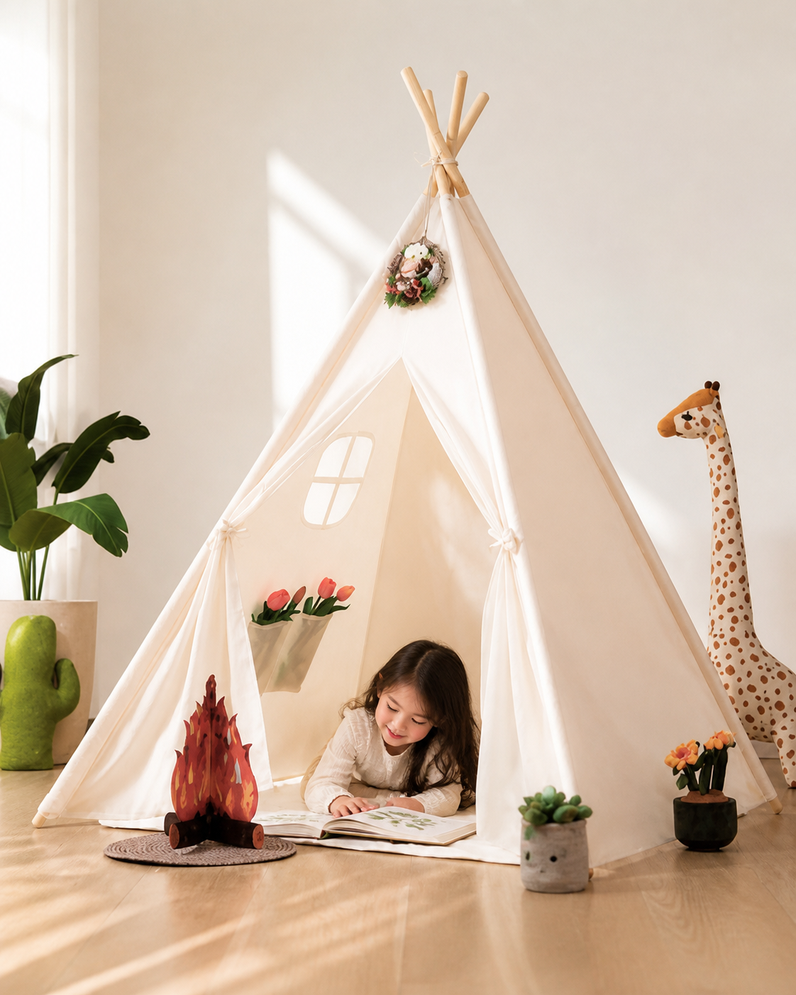 Child playing inside the Little Star Princess Teepee
