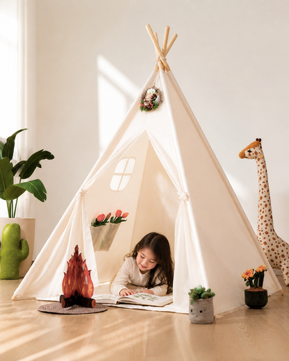 Child playing inside the Little Star Princess Teepee