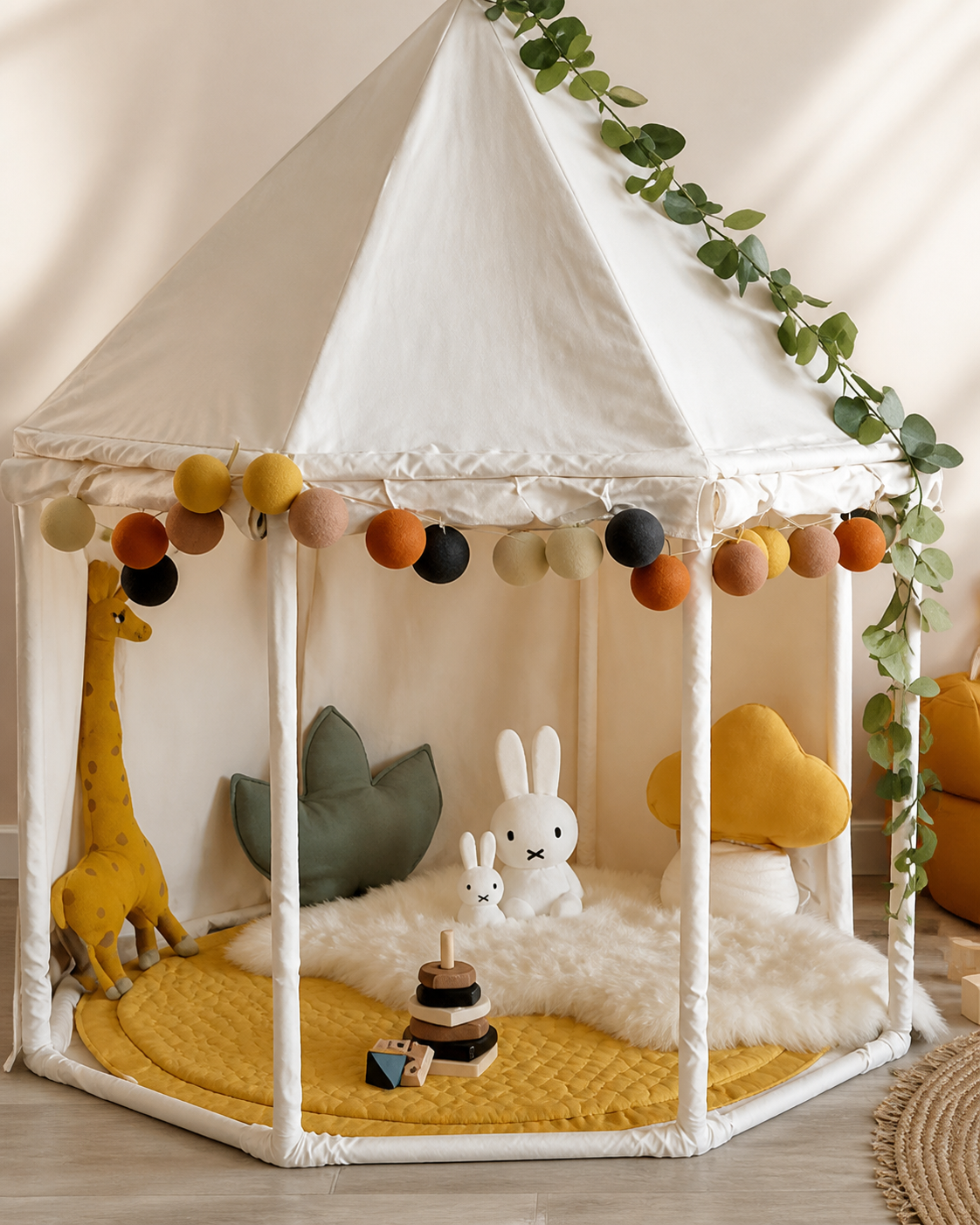 Close-up of the panel and garland detail on the Nordic Round Reading Tent