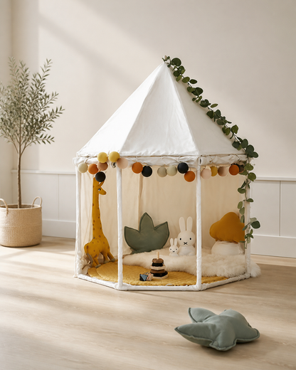 Nordic Round Reading Tent styled in a calm reading corner