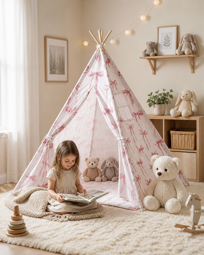 Child playing inside the Rosebud Bow Teepee