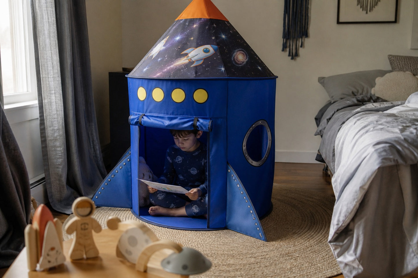 Styled at-home scene: Galaxy Rocket Play Tent