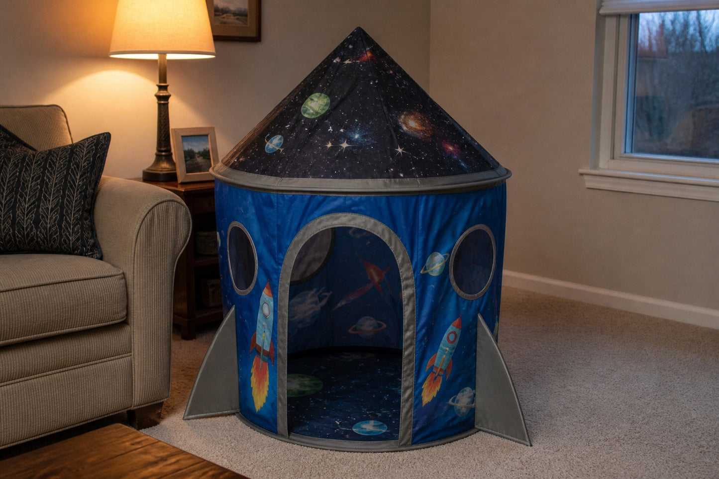 Styled at-home scene: Galaxy Rocket Play Tent