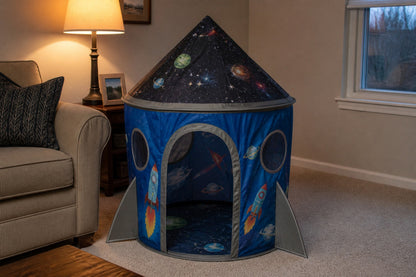 Styled at-home scene: Galaxy Rocket Play Tent