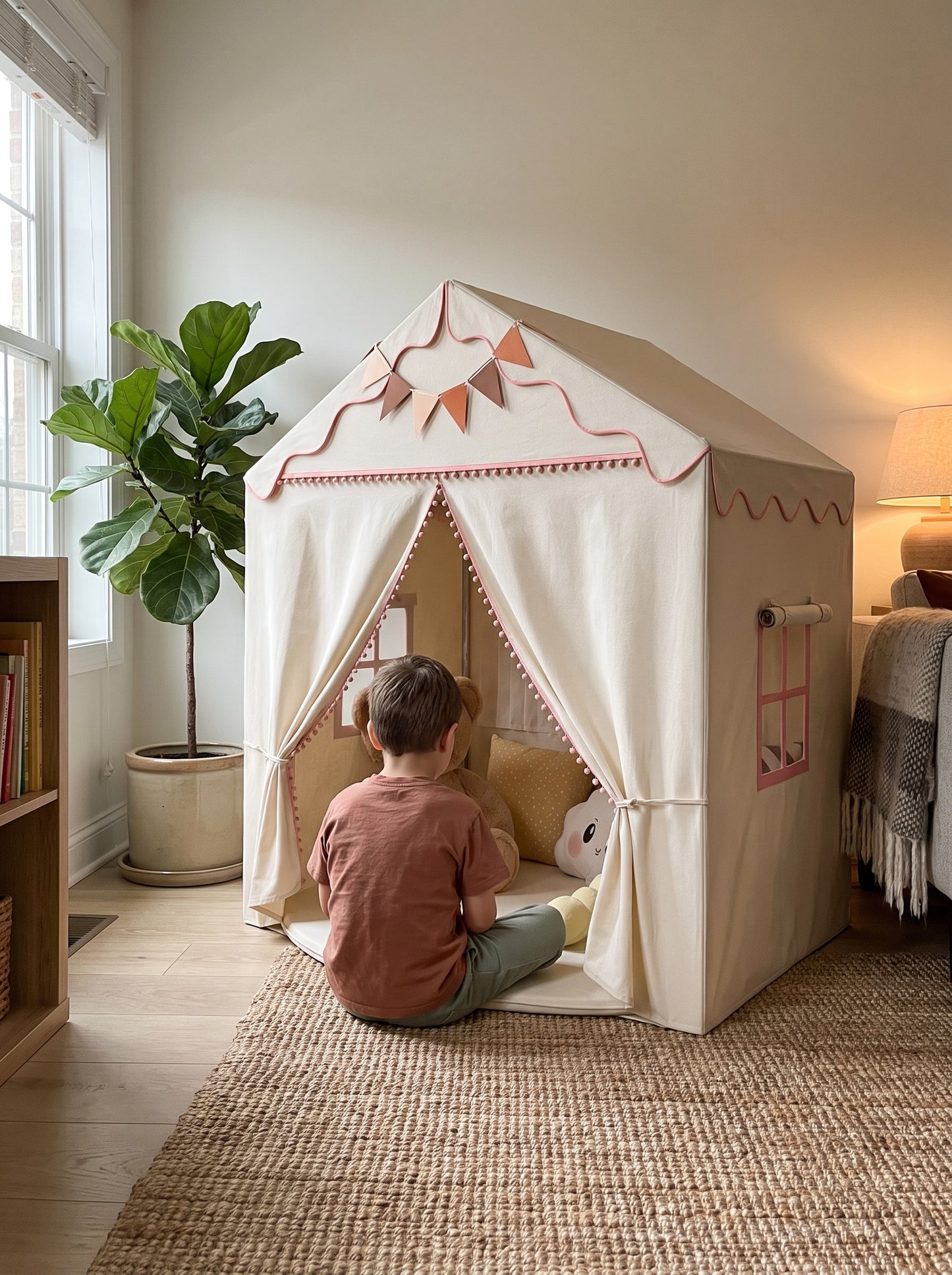 Styled at-home scene: Storytime Cottage Playhouse