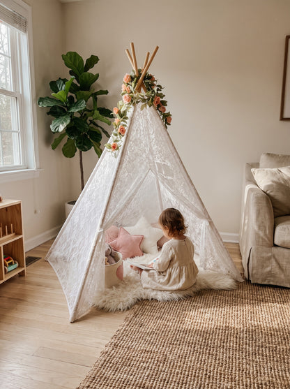 Styled at-home scene: Willow Lace Teepee