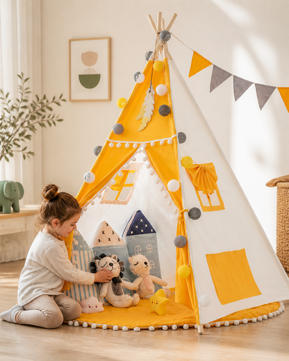 Child playing inside the Sunbeam Foldable Teepee