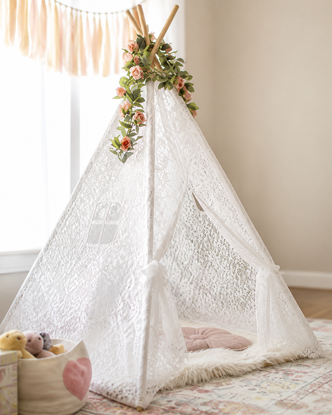Close-up of the lace panel detail on the Willow Lace Teepee