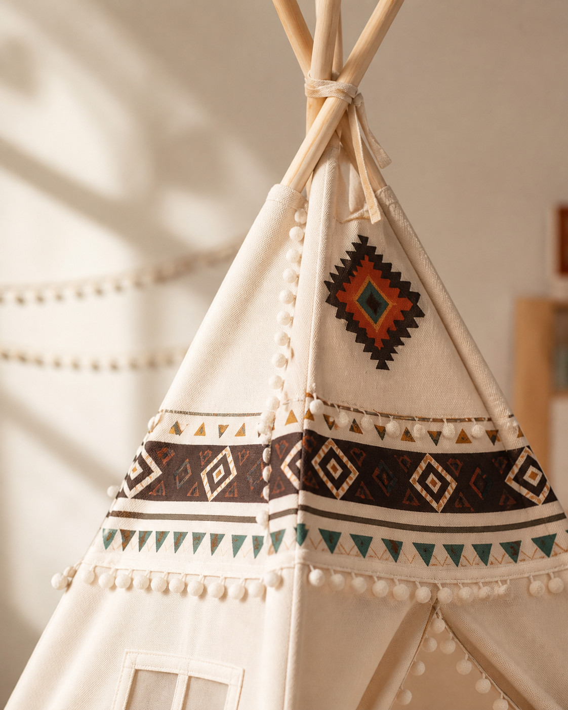 Close-up of the woodland animal print on the Woodland Friends Teepee
